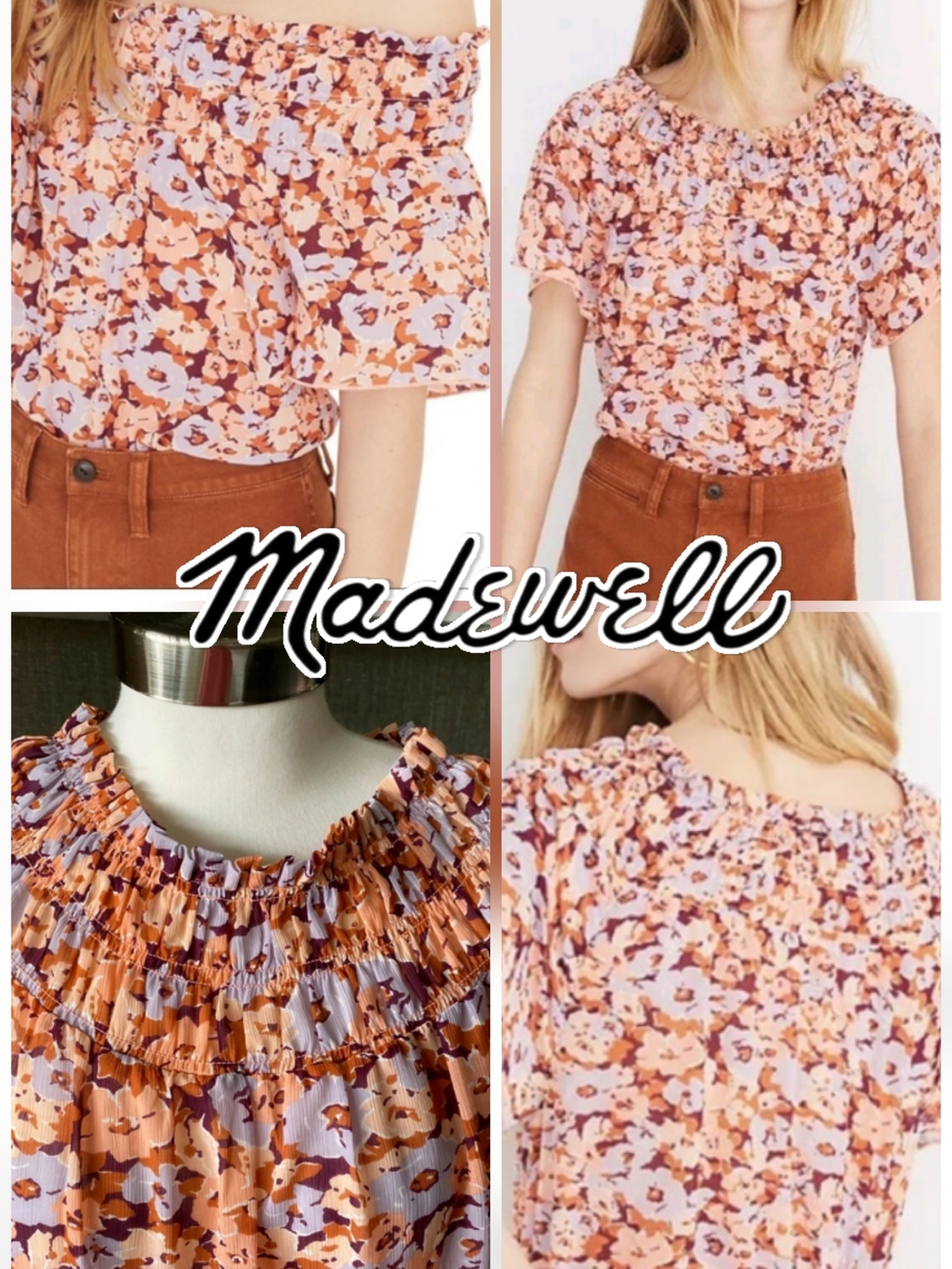 Madewell Smocked Mockneck Peasant Top In Floral Breeze